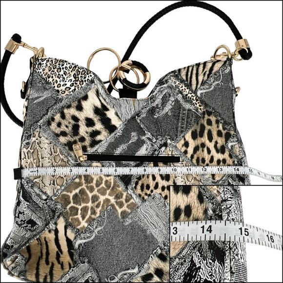 Retro Patchwork Leopard Print Hobo Large Capacity Crossbody Shoulder Tote Purse - Picture 14 of 15